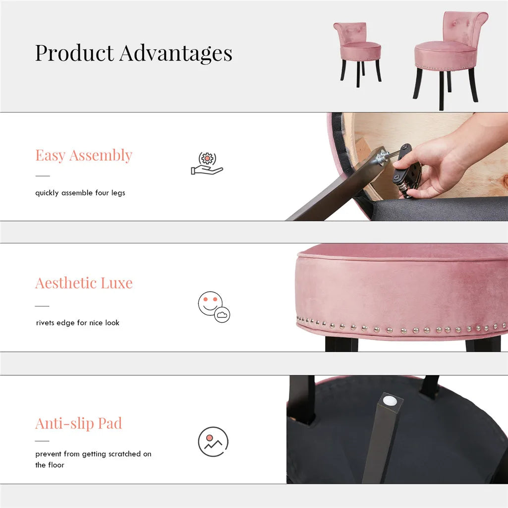 Crushed Velvet Vanity Stool, Dressing Table Chair, Bedroom Makeup Chair with Backrest, 2 Colors