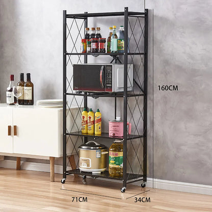 Folding Trolley Cart Shelf Storage Rack Rolling Office Wheels Metal 3/4/5 Tier