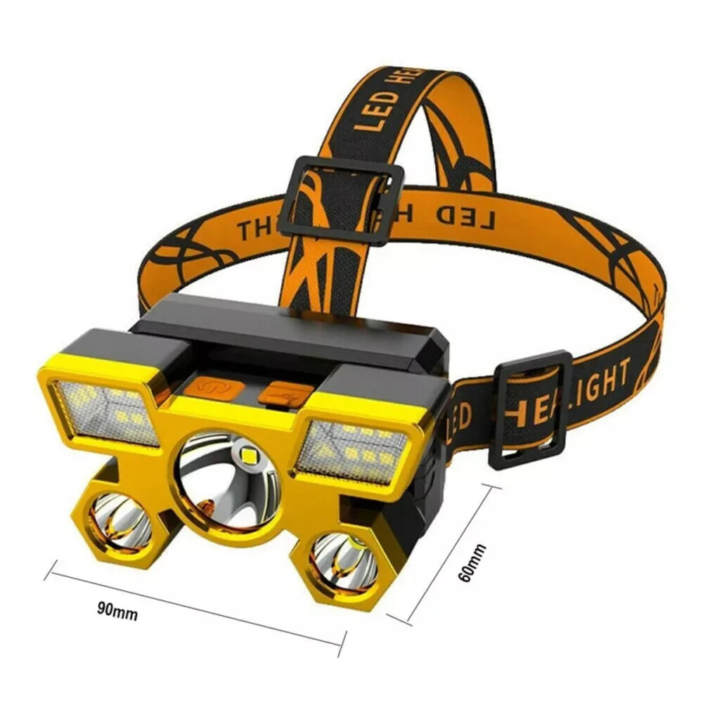 Super Bright 5 LED Head Flashlight USB Rechargeable HeadLamp Outdoor Powerful Waterproof Camping Fishing Adventure Head Lantern