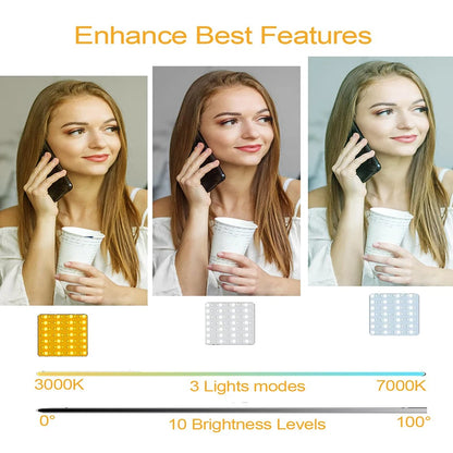 Portable LED Selfie Light for iPhone Samsung iPad Mobile Phone Laptop Clip Rechargeable Flash Fill Photo Video Photography Lamp
