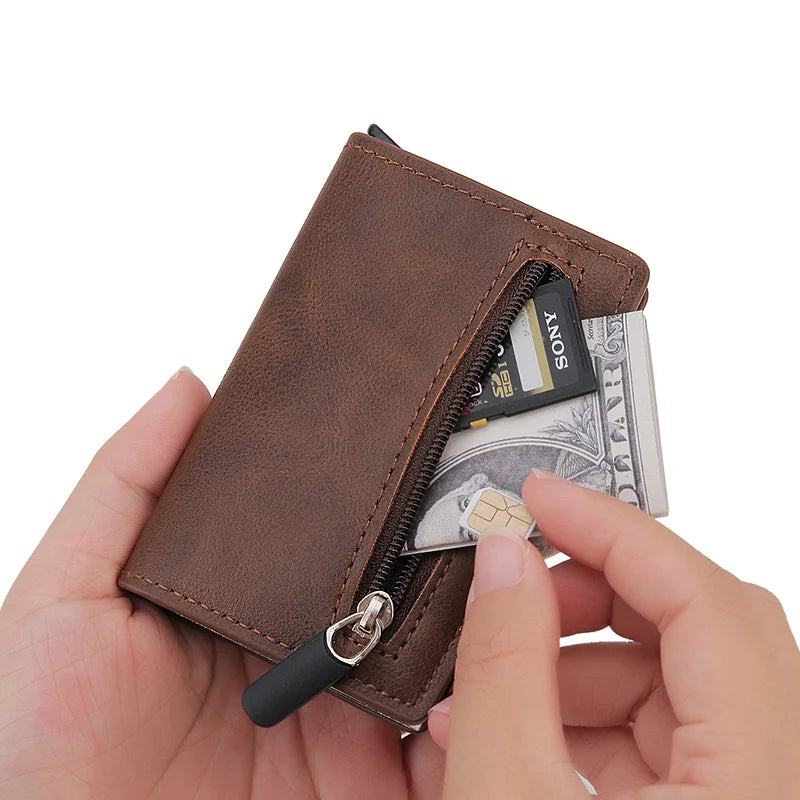 Men Wallet for Apple Airtag RFID Blocking Card Holder  Air Tag Wallet Business Pop Up Slide Cardholder Case with Zip Coin Purse