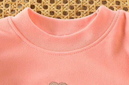 Spring Girl Children Heart Print T shirt Princess Baby Solid Ribbed Bottoming Shirt Kid Casual Cotton Tees Clothes