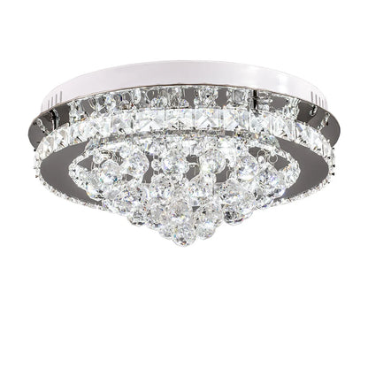 KOMORE Round Crystal-droplets LED Semi Flush Mount Ceiling Light, 36 W Polished Chrome Cool White / Stepless Dimming