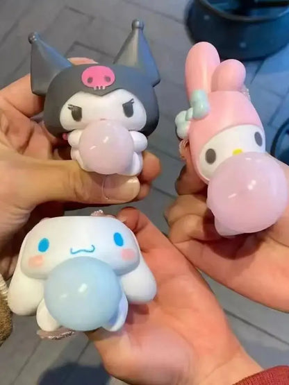 Kawaii Sanrio Melody Decompression Kuromi Cinnamoroll Stress Relief Squishy Blow Bubbles Pinch Toy Healing Gift