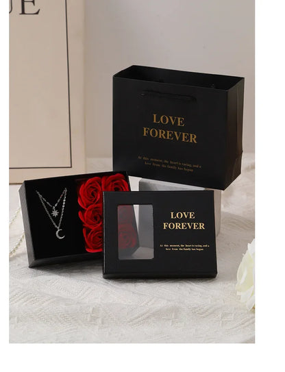 Valentine's Day Jewelry Gift Packaging Box  6 Rose Pendants Ring Bracelet Eternal Flower Window Opening Jewelry Box Romantic Bag