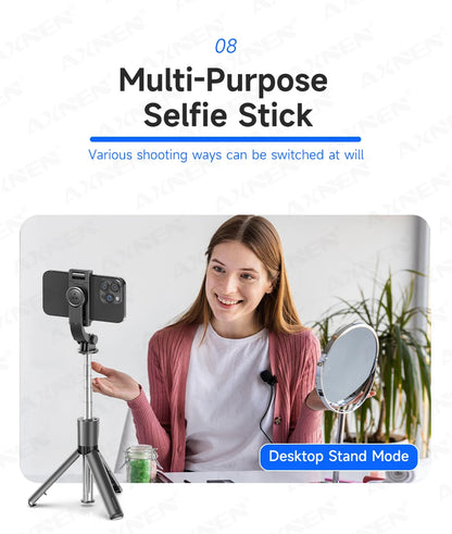 Selfie Stick Tripod with Detachable Bluetooth Remote, 360° Rotation,Extendable Pole, Fill Light Option, for iPhone Android Phone