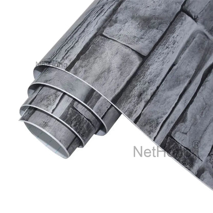 6M 3D Gray Stone Brick Effect Wallpaper Vinyl Self Adhesive Wall Stickers