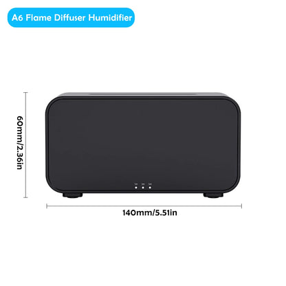 Luftbefeuchter mit Flammen-Aromatherapie-Diffusor, der ätherische Öle in 7 Farben aufnehmen kann, mit Timer und USB-Anschluss für den Schreibtisch.