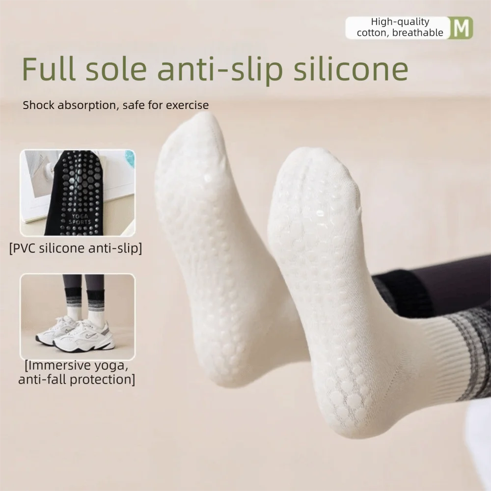 New Non-Slip Yoga Pilates Socks Gradient Color Silicone Grips Mid-Calf Socks Breathable Combed Cotton Sports Dance Socks Women