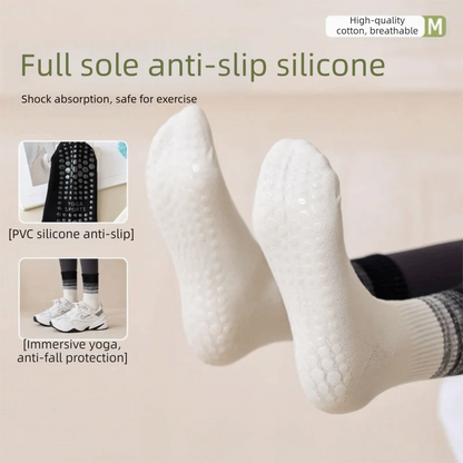New Non-Slip Yoga Pilates Socks Gradient Color Silicone Grips Mid-Calf Socks Breathable Combed Cotton Sports Dance Socks Women