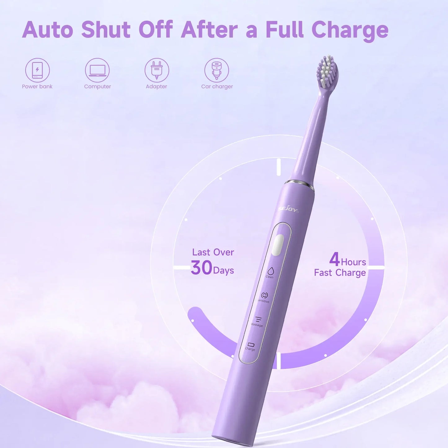 SEJOY Electric Sonic Tooth Brush for Adult USB Rechargeable Electric Toothbrush Washable with 7 pcs Replacement Heads