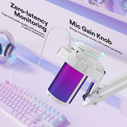Maono Gamerwave DGM20S USB Microphone Gaming Mic Condenser Mic RGB Mic Noise Canceling Mic with Mic Gain,RGB Light,One key mute