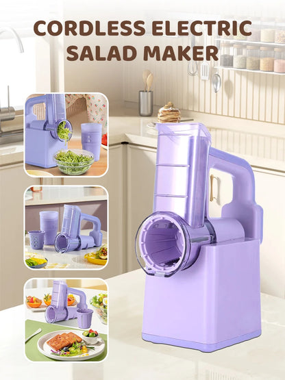 Electric Cheese Grater Portable Salad Maker With 3 Different Shapes of Blades 40W Electric Rotary Slicer Shredder ABS304