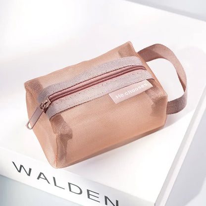 Dark Series Vintage Three-dimensional Square Nylon Mesh Coin Purse Pouch Large Capacity Key Lipstick Earphone Organizer Card Bag