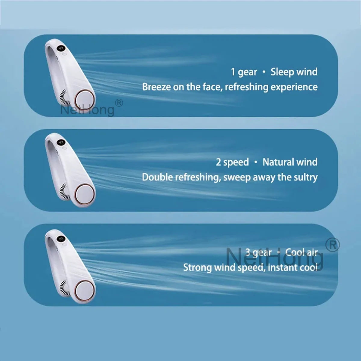 Digital Display Portable Neck Fan USB Rechargeable Wearable Travel Fans`