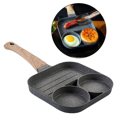 Egg Frying Pan Non Stick 3-Cup Burger Steak Pancake Sausage Omelet Breakfast Cooker Pan with Long Handle Cooking Tool