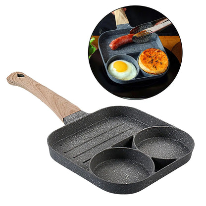 Egg Frying Pan Non Stick 3-Cup Burger Steak Pancake Sausage Omelet Breakfast Cooker Pan with Long Handle Cooking Tool