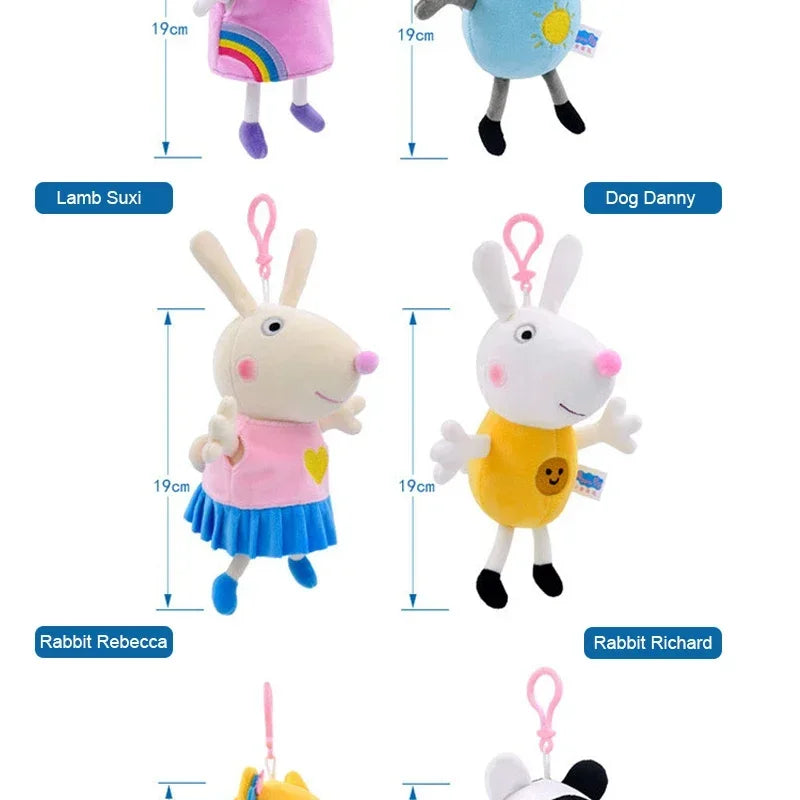 19CM Genuine Peppa Pig George Emily Candy Dennie Pedro Stuffed Plush Toys Keyring Animal Doll Pendant Children's Birthday Gifts