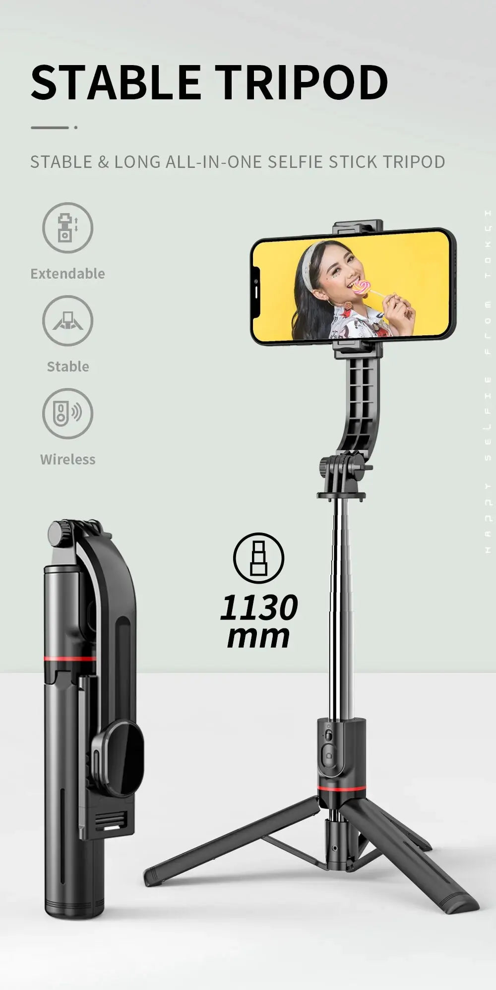 Wireless Selfie Stick for Smartphone, 44 Inch Tripod with Bluetooth Remote, Portables Foldable Stand for Vlog Shooting Record