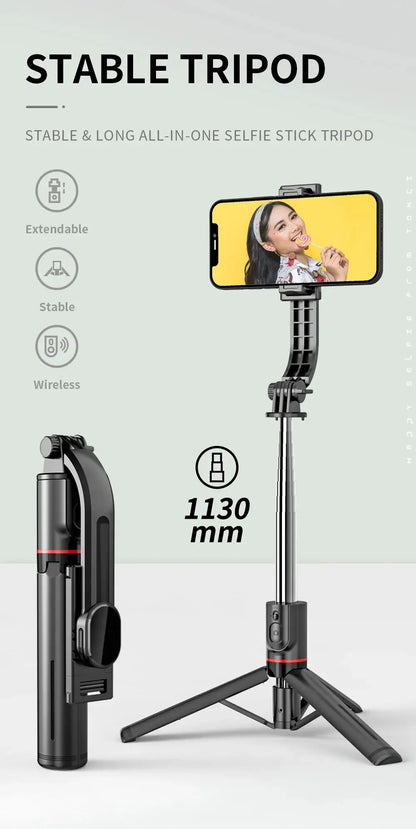 Wireless Selfie Stick for Smartphone, 44 Inch Tripod with Bluetooth Remote, Portables Foldable Stand for Vlog Shooting Record