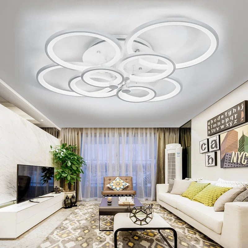 KOMORE Modern Circular LED Semi Flush Ceiling Light, 54 W/94W/142W Cool White for Nordic Decor for Office, Living Room, Bedroom