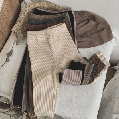 Autumn Baby Girl Leggings Solid Color Ribbed Knit Stretchy Pants 0-6Y Toddler Casual Daily Wear Pantyhose