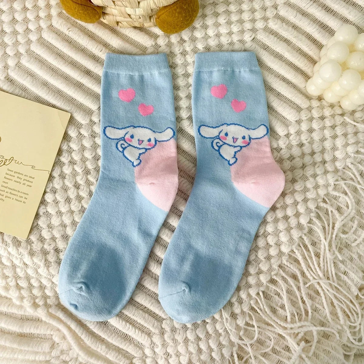 1pair Miniso Cinnamoroll Cartoon socks girl's blue combed cotton mid-tube stockings cute sanrio puppy stockings