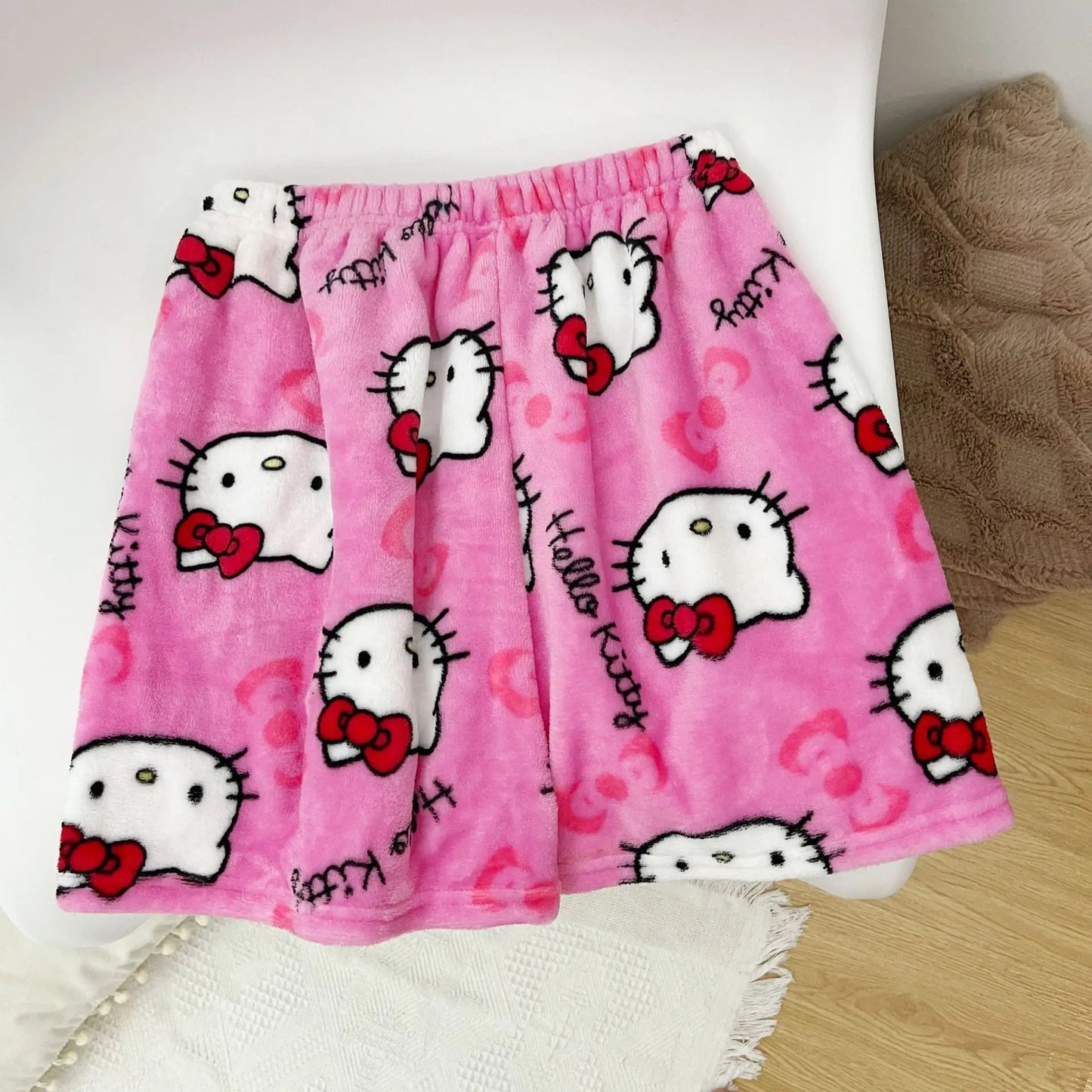 Halloween Cartoon Hello Kitty Flannel Pajamas Women's Autumn and Winter Plus Velvet Warm Casual Home Graffiti Pants