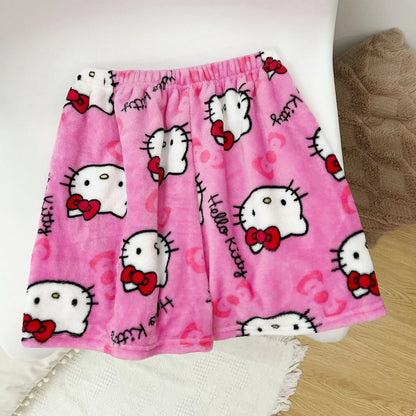 Halloween Cartoon Hello Kitty Flannel Pajamas Women's Autumn and Winter Plus Velvet Warm Casual Home Graffiti Pants