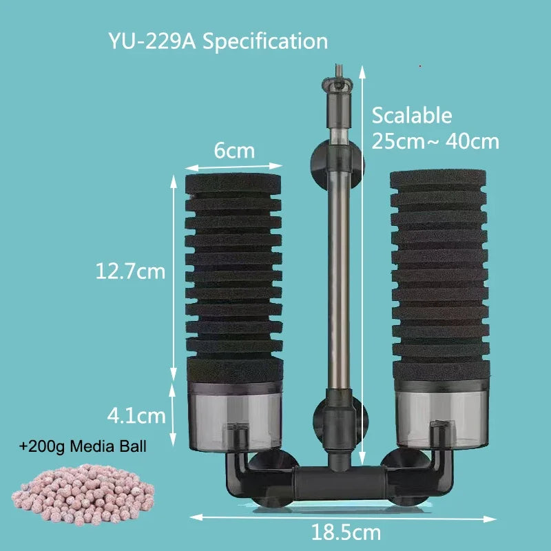Premium Aquarium Bio Filter - Biochemical Sponge Filter for Fish Tank Air Pump & Skimmer System