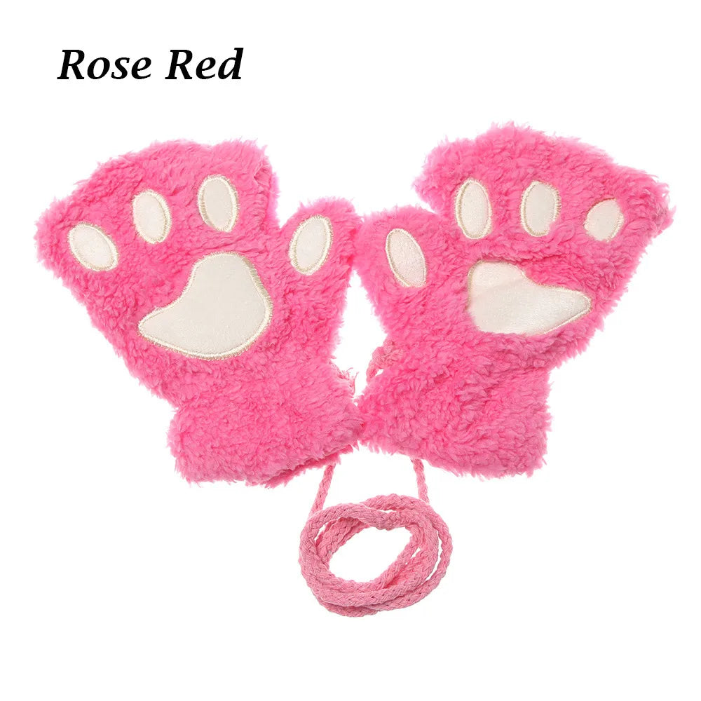 1Pair Winter Fluffy Cat Paw Children Gloves Cute Fingerless Warm Plush Mittens Fashion Warm Lovely Gloves for Girls 9 Colors