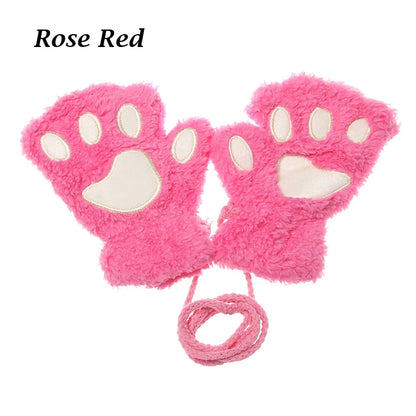 1Pair Winter Fluffy Cat Paw Children Gloves Cute Fingerless Warm Plush Mittens Fashion Warm Lovely Gloves for Girls 9 Colors