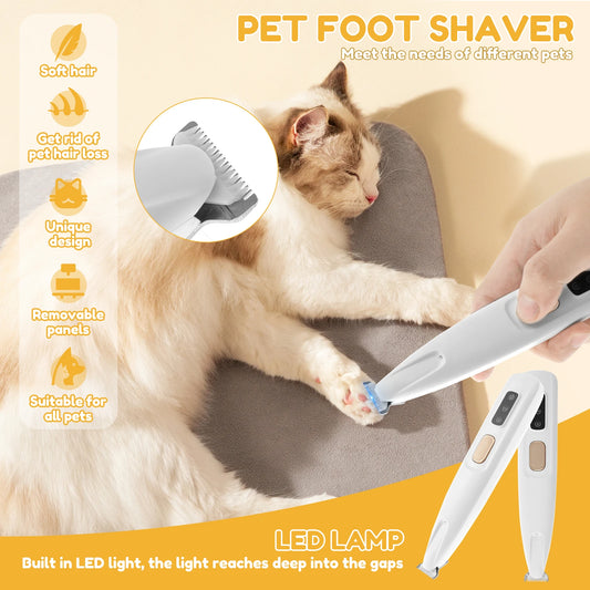 Electric Pet Paw Trimmer Rechargeable Cat Paw Clipper Low Noise Dog Paw Trimmer Kit with LED Light Waterproof Pet Grooming Tools