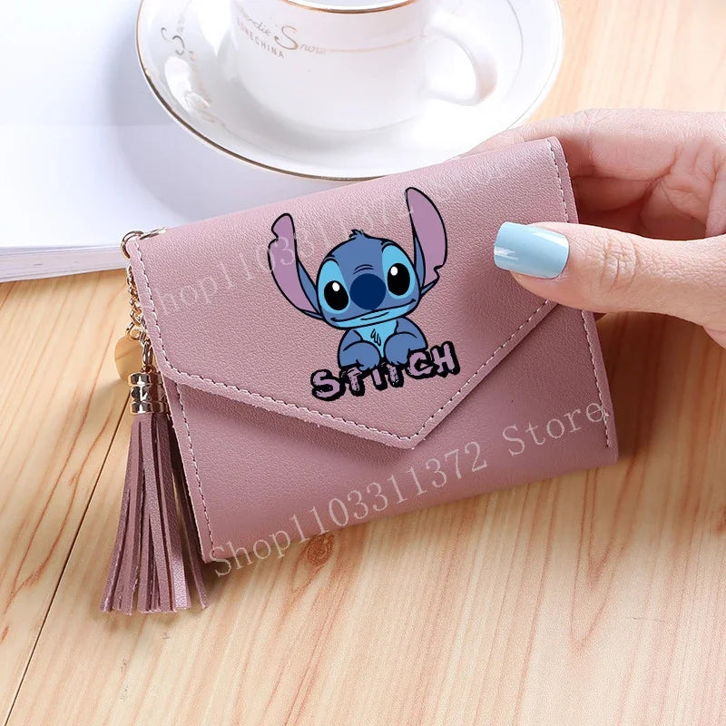 Disney Stitch Women Wallets PU Leather Female Purse Multi-Cards Holder Fashion Cartoon Stich Hasp Gifts Coin Anime Short Wallet