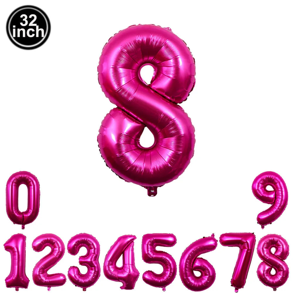 32inch Hot Pink Rose Foil Number Balloons Girls Birthday Pink Large Number Balloon Birthday Wedding Baby Shower Party Decor
