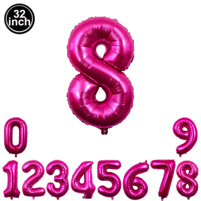 32inch Hot Pink Rose Foil Number Balloons Girls Birthday Pink Large Number Balloon Birthday Wedding Baby Shower Party Decor