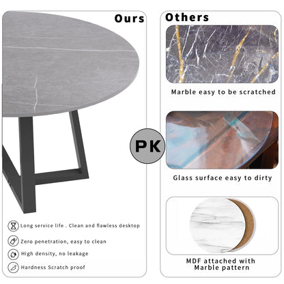 Modern Nesting Coffee Table, Round Accent Cafe Table, Side End Table, Grey Sintered Stone, Metal Frame, Set of 2