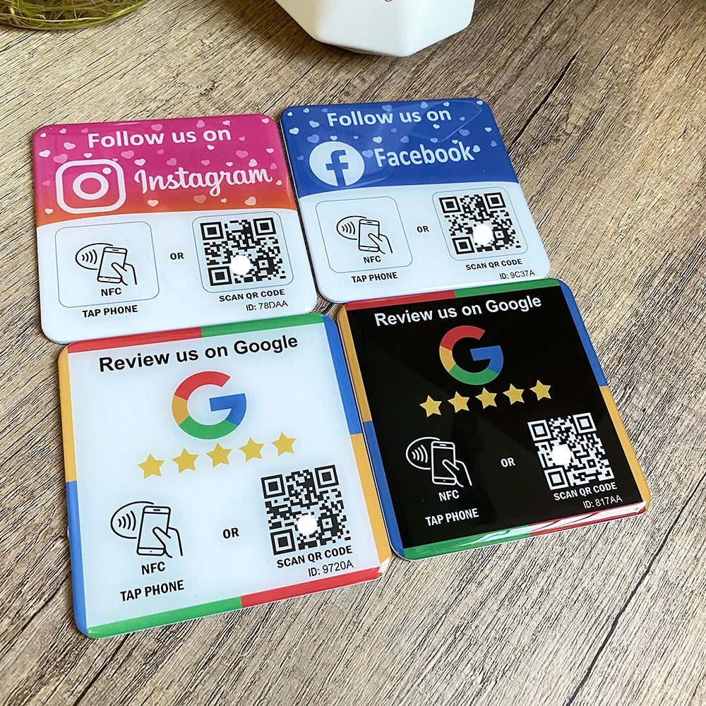 10X10cm QR Code and NFC Tap  Sticky  Instagram Facebook Tripadvisor Trustpilot ReviewGoogle Review Plaque