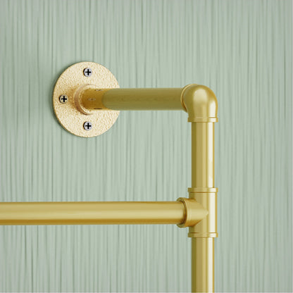 Industrial Pipe Clothing Rack Wood Garment Rack Pipeline Vintage Rack On Wall Gold