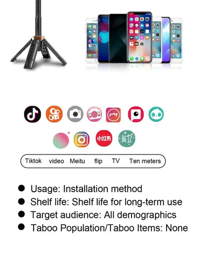 FANGTUOSI Mini Selfie Stick Portable Phone Holder Shooting Aid Versatile Integrated Design Bluetooth Remote For Live Broadcas