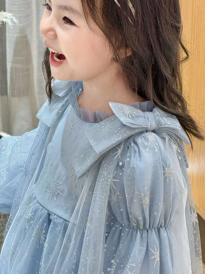 Girl's Elsa Frozen Princess Dress Long Sleeve Gown Elegant Costume for Baby Girl Birthday Party One-piece Dresses 3-9 Years Old