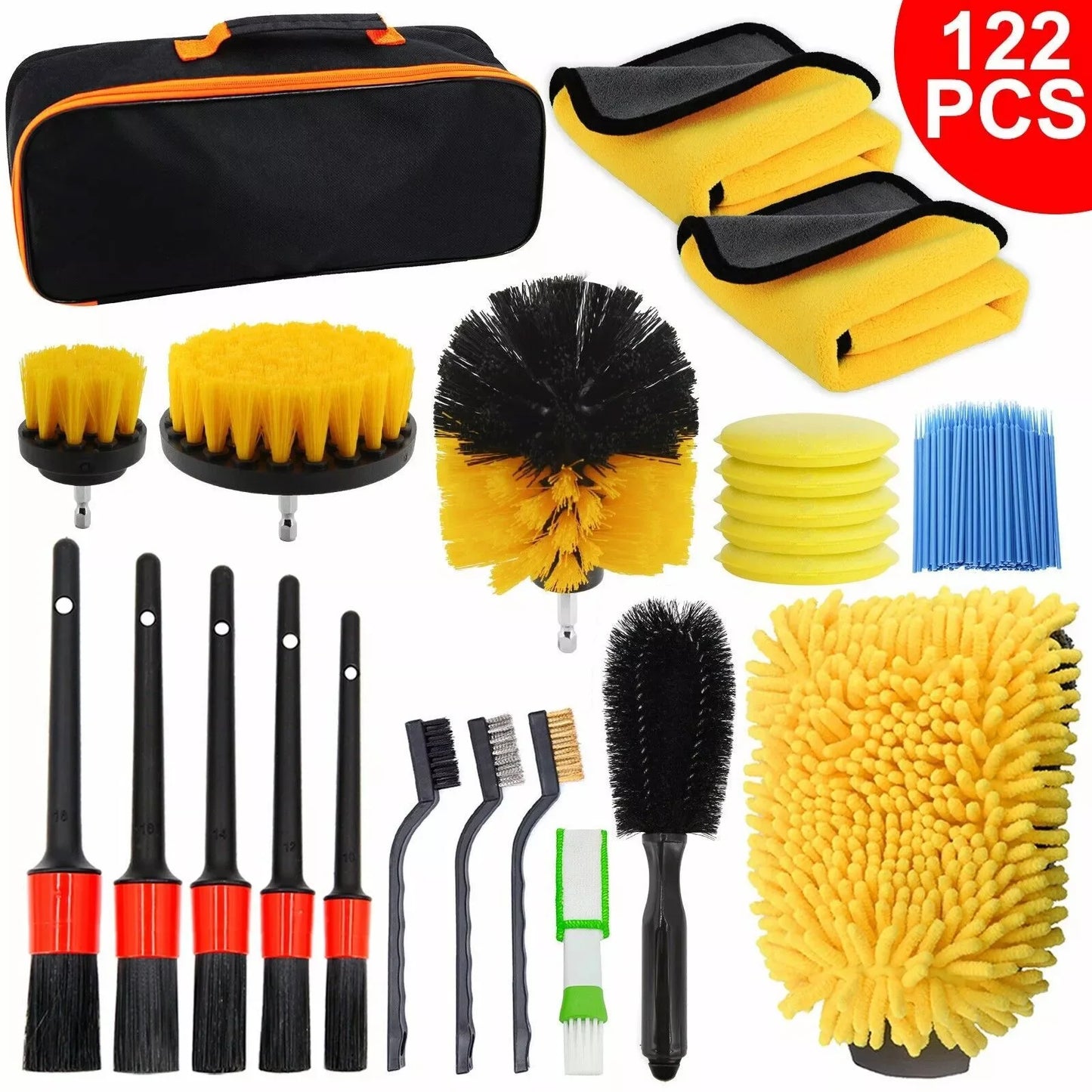 122Pcs Car Detailing Brush Kit Auto Interior Wheel Gap Drill Cleaning Tool Set