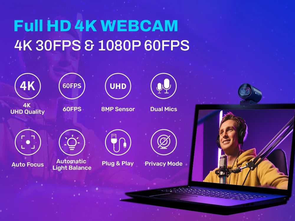 4K Webcam 1080P 60FPS Autofocus Streaming Web Camera EMEET S600 Living Stream Camera With Mics&Privacy Cover for Tiktok/YouTube