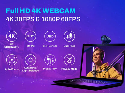 4K Webcam 1080P 60FPS Autofocus Streaming Web Camera EMEET S600 Living Stream Camera With Mics&Privacy Cover for Tiktok/YouTube