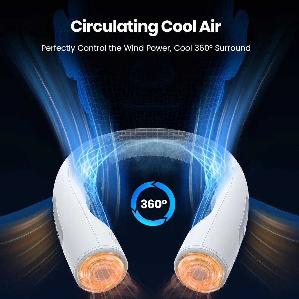 Warmco 10000mAh Portable Neck Fan 4-Speed Rechargeable Personal Fan 360° Cooling, 24H Runtime Wearable Fan for Office/Gym/Travel