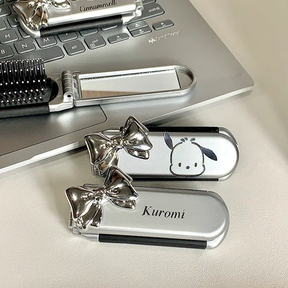 1 piece of Hello Kitty Sanrio Folding Hair Comb, Hair Style and Mirror Cinnamoroll Anime Portable Travel Comb Tool