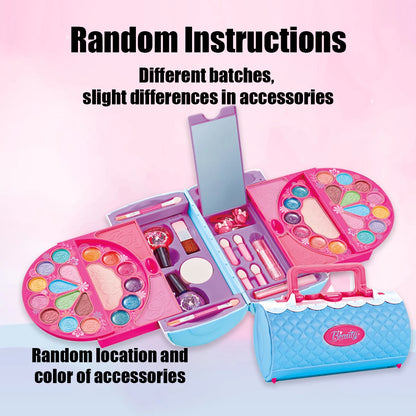 Kids Beauty Toys Makeup Kit Little Bag Washable Pretend Play Cosmetic Set Toys with Mirror Non-Toxic & Safe Birthday Gifts Girl