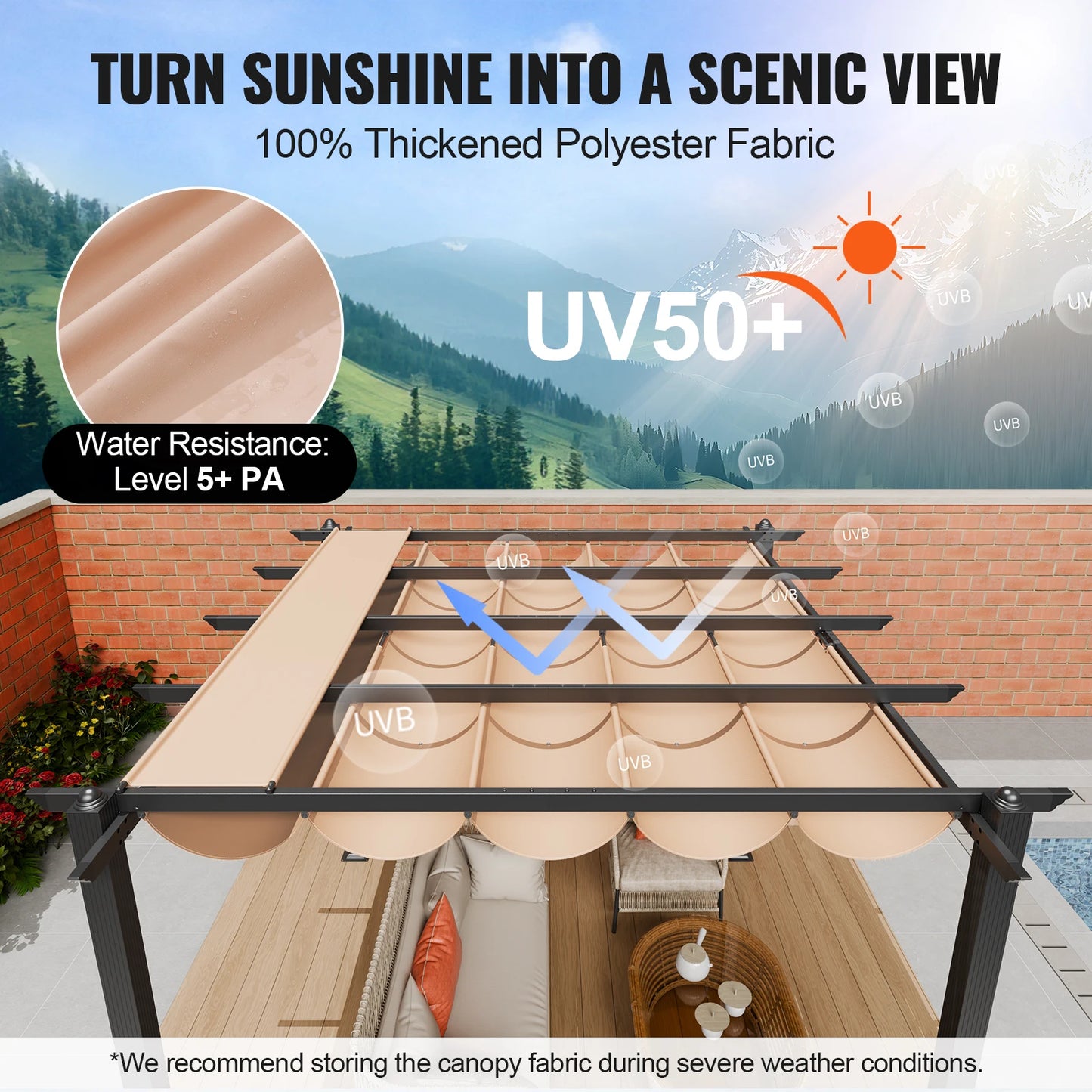 VEVOR Outdoor Retractable Pergola with Canopy Aluminum Pergola with Canopy Modern Pergola with Sun Shade Canopy for Patios