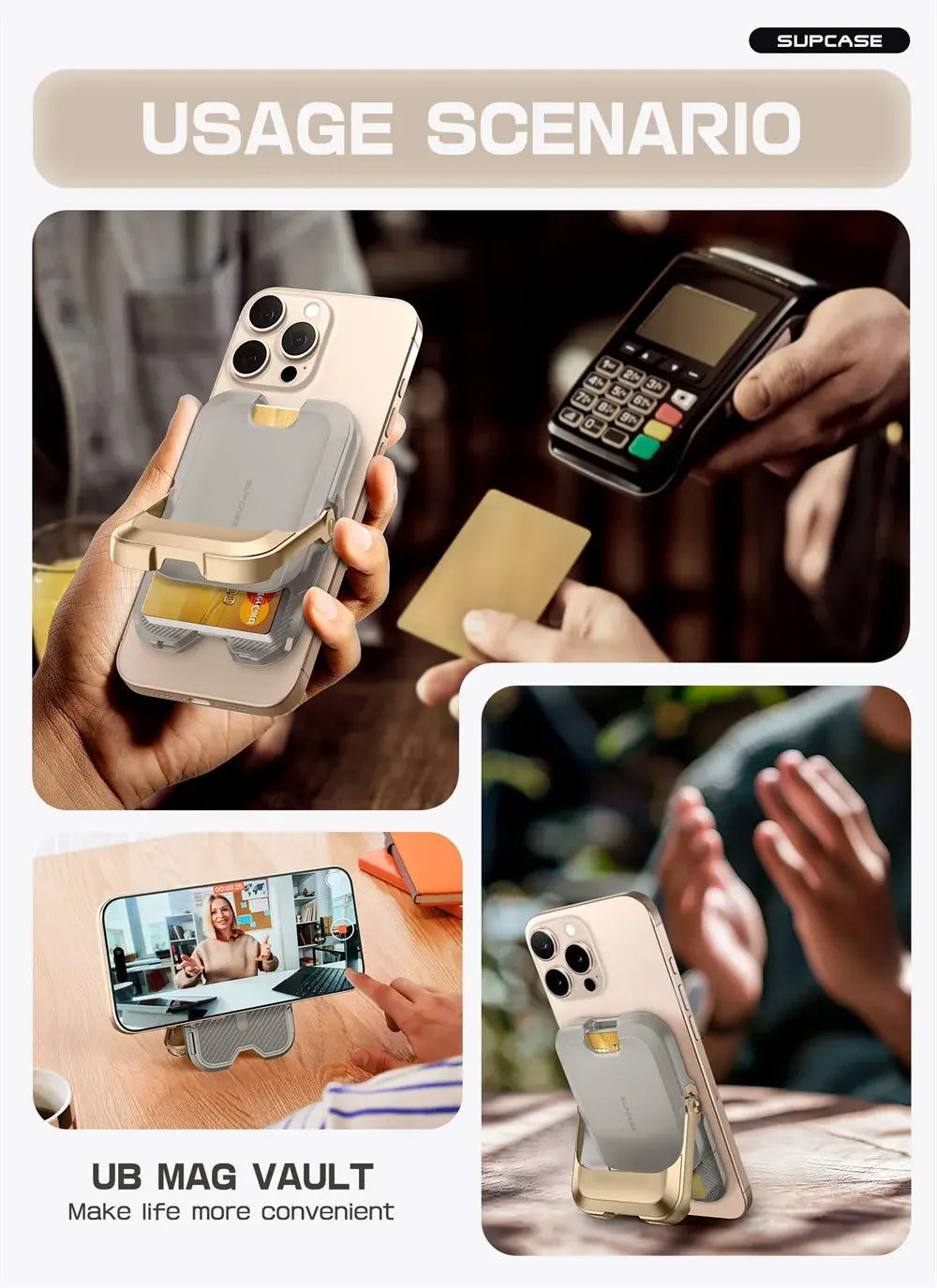 SUPCASE Magnetic Wallet Phone Stand Card Holder for iPhone 16/15/14/13 Series Strong Magnetic Lock Wallet with Stand