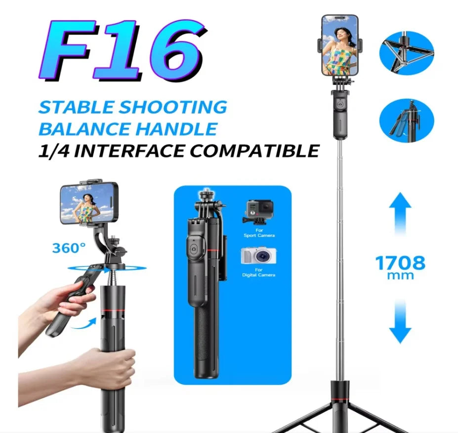 FANGTUOSI New 1.7M Wireless Selfie Stick Tripod Foldable Stand For Gopro Action Cameras Smartphones Balance Steady Shooting Live